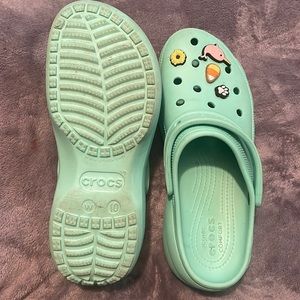 Mint green wedge heel crocs